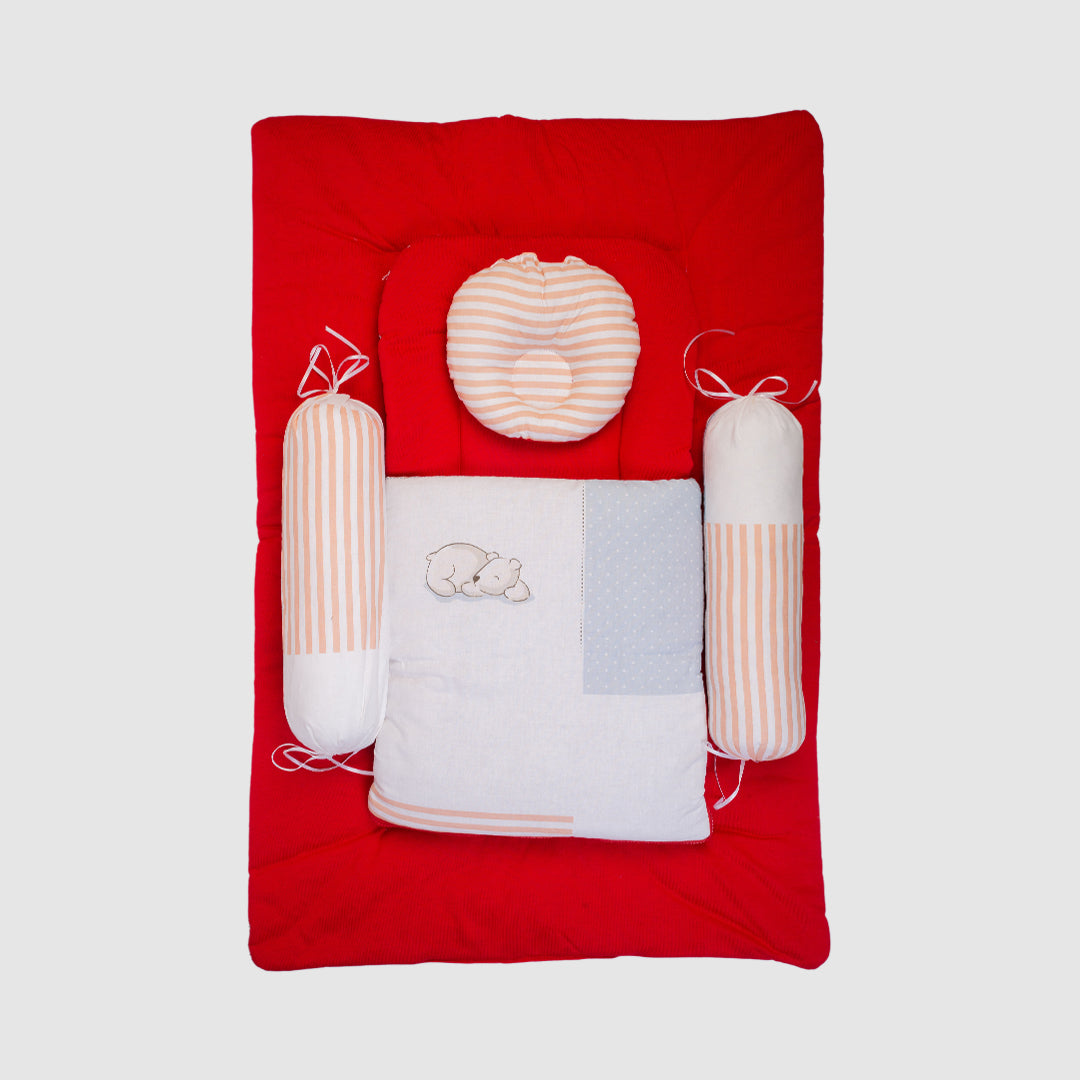 Baby Bedding Set - Red with Teddy Bear Design