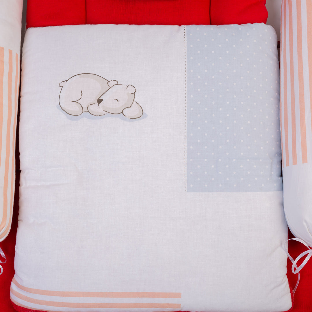 Baby Bedding Set - Red with Teddy Bear Design