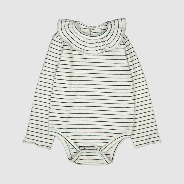 Striped Ruffle Collar Baby Bodysuit