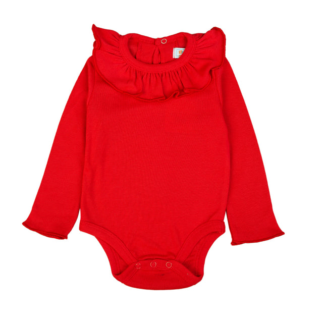 Bold Red Ruffle Collar Baby Bodysuit