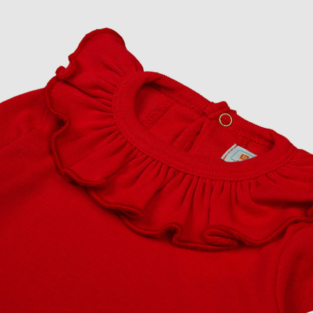 Bold Red Ruffle Collar Baby Bodysuit