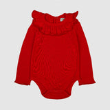 Bold Red Ruffle Collar Baby Bodysuit