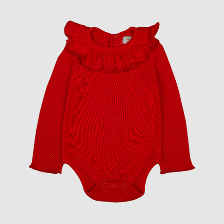 Bold Red Ruffle Collar Baby Bodysuit