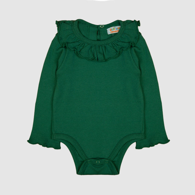 Classic Green Ruffle Collar Baby Bodysuit