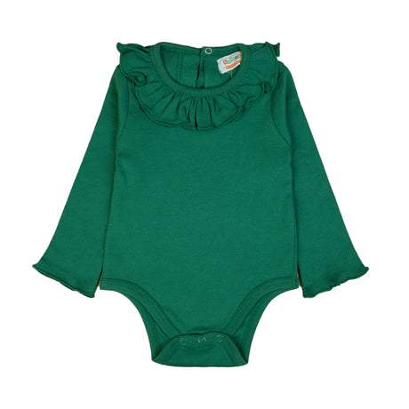 Classic Green Ruffle Collar Baby Bodysuit