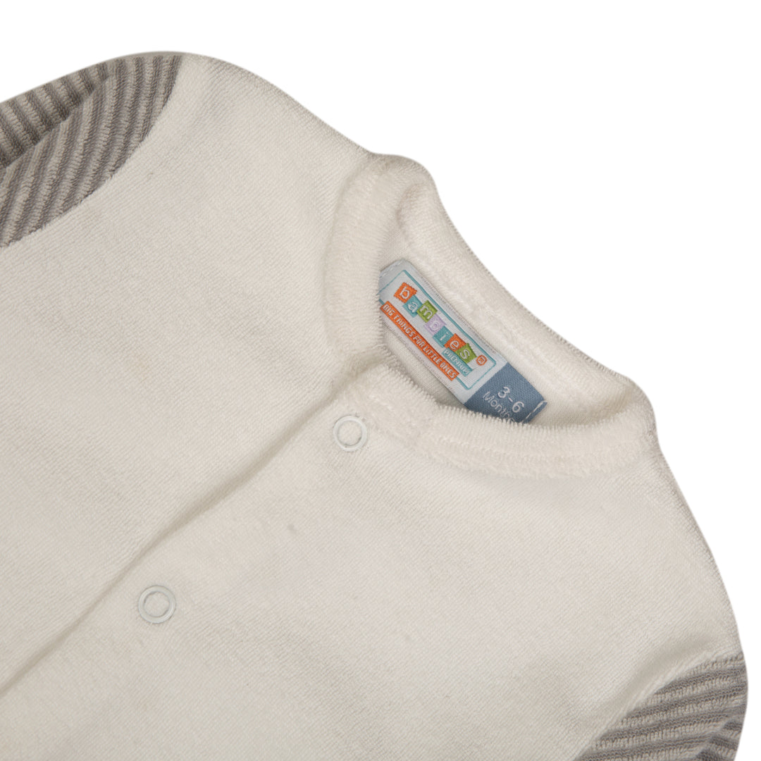 White Baby Onesie with Striped Sleeves