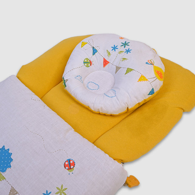 Cozy Baby Sleeping Bag with Pillow – Yellow and Fun Animal Print