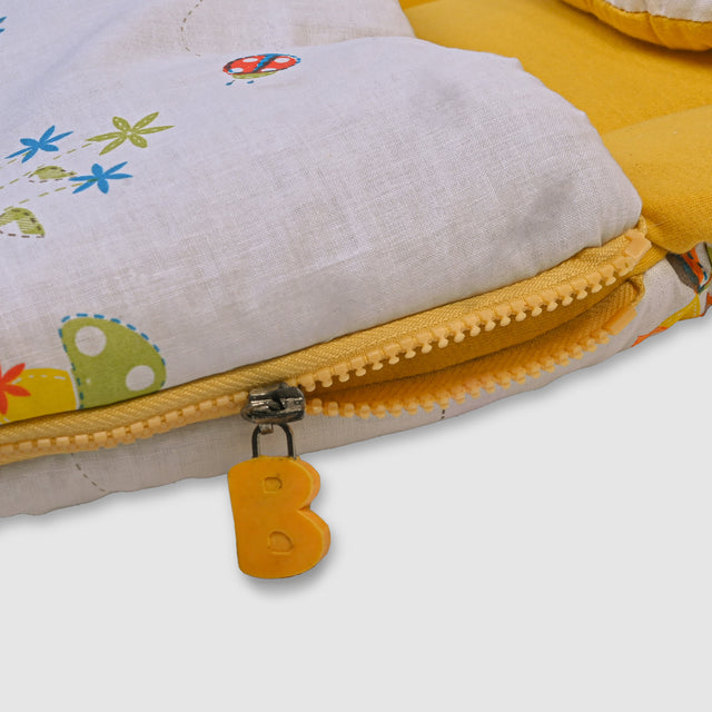 Cozy Baby Sleeping Bag with Pillow – Yellow and Fun Animal Print