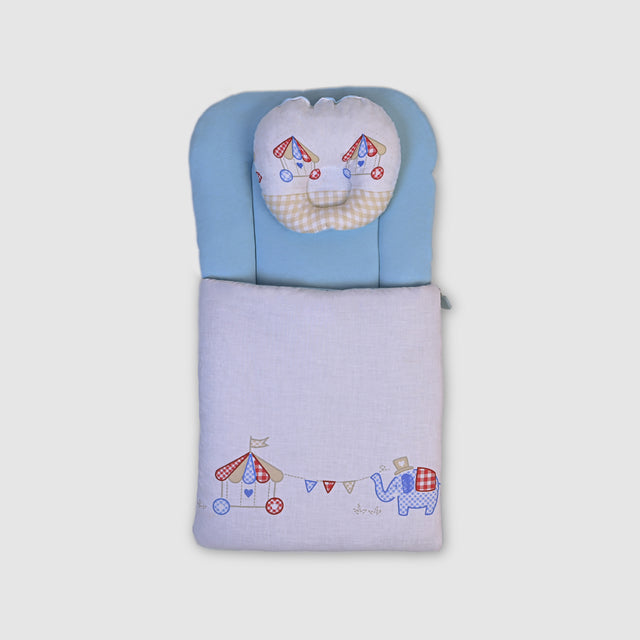 Adorable Baby Bedding Set with Pillow – Blue and Elephant Circus Theme