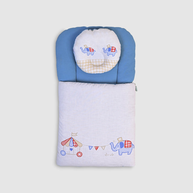 Baby Bedding Set with Pillow – Deep Blue and Elephant Circus Embroidery