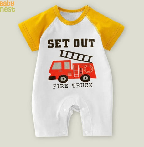 Baby Half Romper - Set out truck - Yellow & White - BNBHR-42