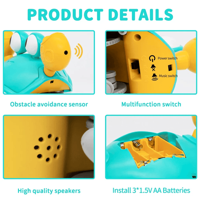 Musical Crawling Crab Toy With Obstacle Avoidance Sensor - Help Baby Crawl