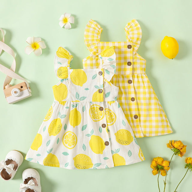 1pc Baby Girl Plaid&Lemon&Fruit Sweet Dress - MomYom PK