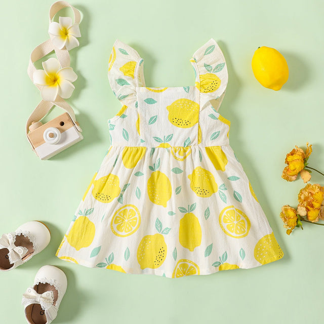 1pc Baby Girl Plaid&Lemon&Fruit Sweet Dress - MomYom PK