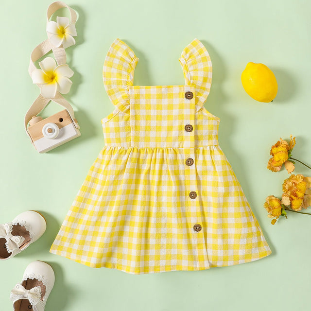 1pc Baby Girl Plaid&Lemon&Fruit Sweet Dress - MomYom PK