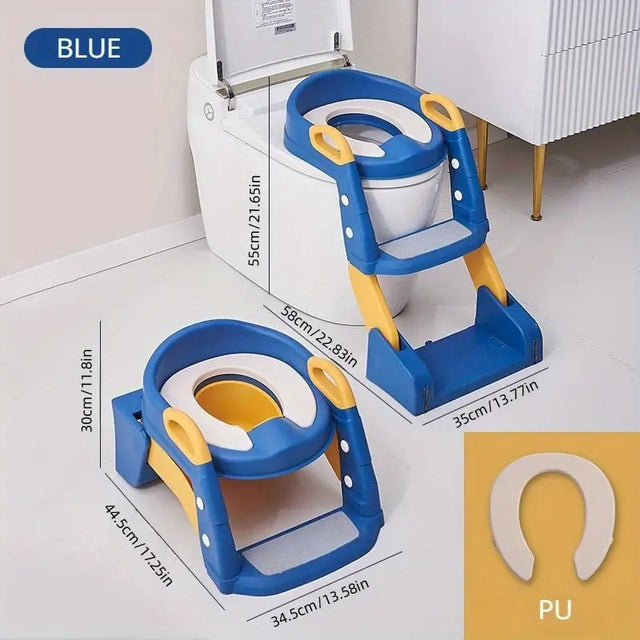 2 in 1 Foldable Potty Training Toilet Seat & Ladder | Soft Cushion & Anti-Slip - Blue
