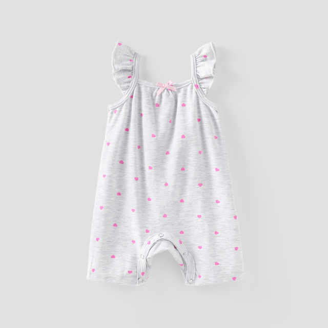 2 - Pack Baby Girl Heart - shaped/Solid Print Ruffled Rompers - MomYom PK