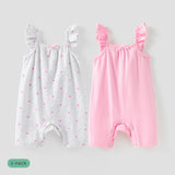 2 - Pack Baby Girl Heart - shaped/Solid Print Ruffled Rompers - MomYom PK