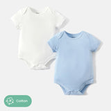 2 - Pack Baby Girl/Boy 100% Cotton Solid Color Short - sleeve Rompers - MomYom PK