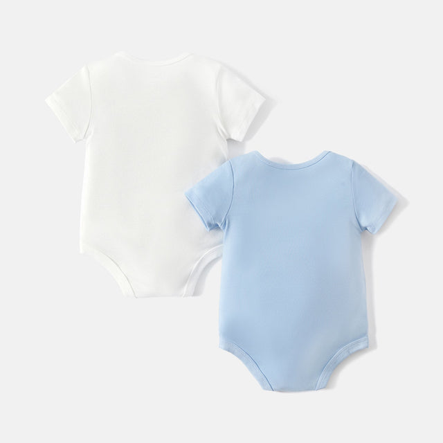 2 - Pack Baby Girl/Boy 100% Cotton Solid Color Short - sleeve Rompers - MomYom PK