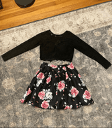 2 piece Kid Girl Lace Design Long sleeve Tee and Bowknot Design Floral Print Skirt Set - MomYom PK