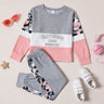 2 - piece Kid Girl Letter Camouflage Print Colorblock Long - sleeve Tee and Elasticized Pants Set - MomYom PK