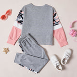 2 - piece Kid Girl Letter Camouflage Print Colorblock Long - sleeve Tee and Elasticized Pants Set - MomYom PK