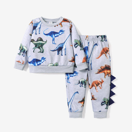 2 - piece Toddler Boy Animal Dinosaur Print Pullover Sweatshirt and Pants Casual Set - MomYom PK