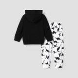 2 - piece Toddler Boy Dinosaur Print Black Hoodie Sweatshirt and Pants Set - MomYom PK