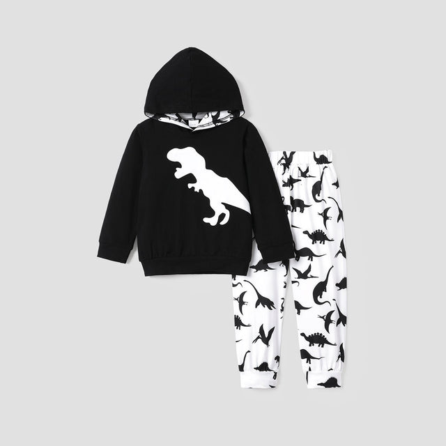 2 - piece Toddler Boy Dinosaur Print Black Hoodie Sweatshirt and Pants Set - MomYom PK