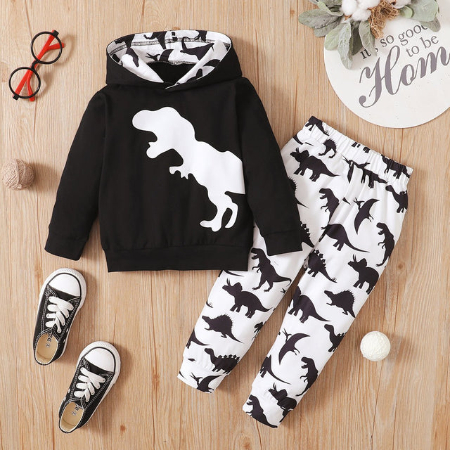 2 - piece Toddler Boy Dinosaur Print Black Hoodie Sweatshirt and Pants Set - MomYom PK