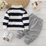 2 - piece Toddler Boy Stripe Polo shirt and Grey Pants Set - MomYom PK