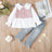 2 - piece Toddler Girl Doll Collar Tweed Splice Long - sleeve Top and Ripped Hem Denim Jeans Set - MomYom PK