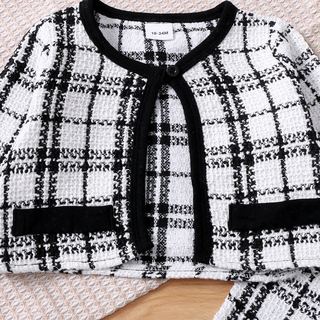 2 - piece Toddler Girl Plaid Tweed Cardigan and Layered Flared Pants Set - MomYom PK