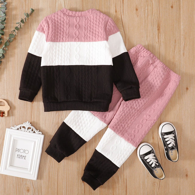 2 - piece Toddler Girl/Boy Colorblock Cable Knit Sweatshirt and Pants Set - MomYom PK