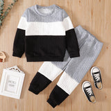 2 - piece Toddler Girl/Boy Colorblock Cable Knit Sweatshirt and Pants Set - MomYom PK