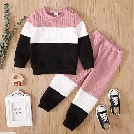 2 - piece Toddler Girl/Boy Colorblock Cable Knit Sweatshirt and Pants Set - MomYom PK