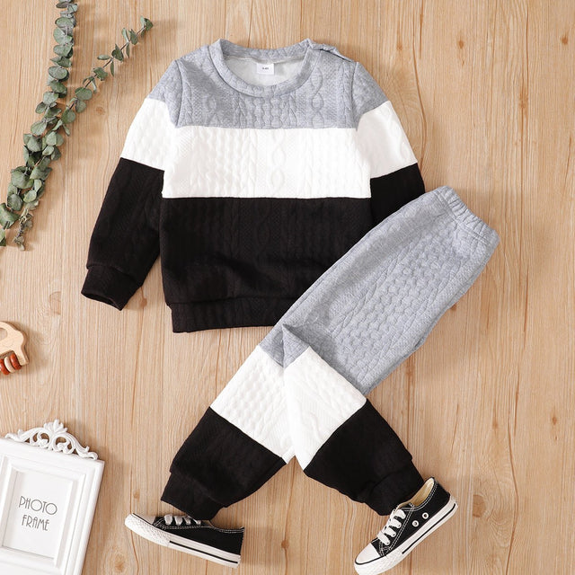 2 - piece Toddler Girl/Boy Colorblock Cable Knit Sweatshirt and Pants Set - MomYom PK