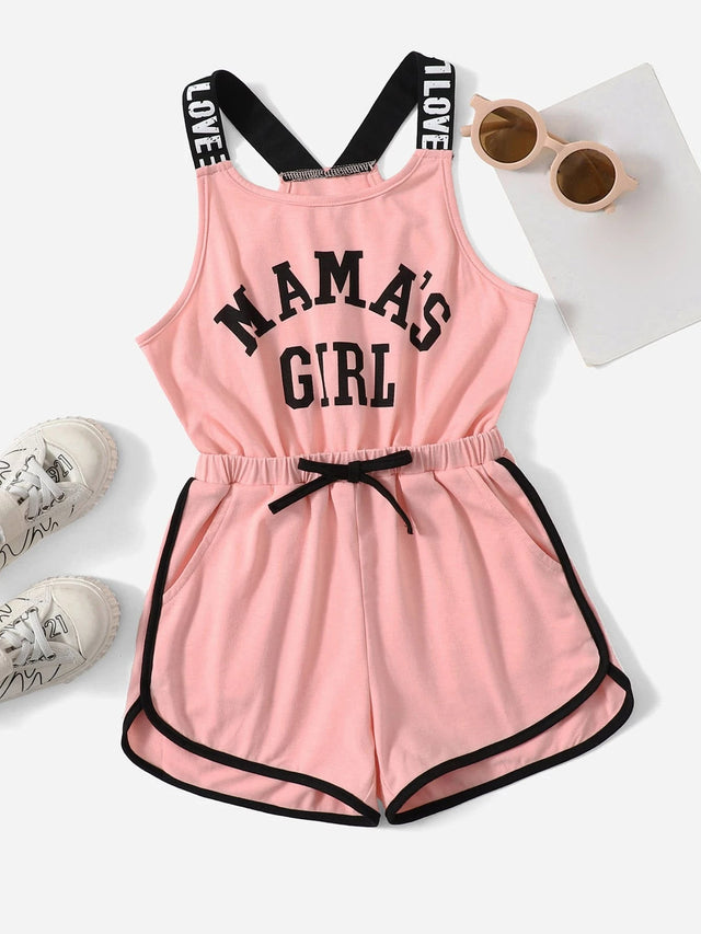 Letter Graphic Bow Cami Romper