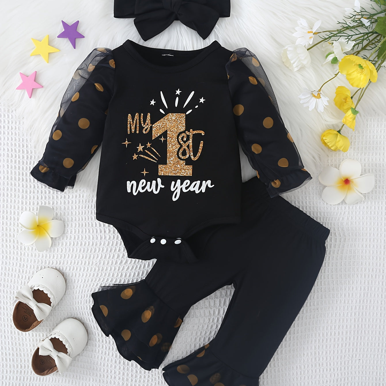 New Year themed Romper with Bell Bottoms and Bow