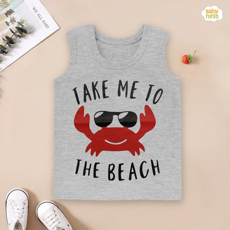 TAKE ME TO THE BEACH Summer-Printed Sandos for Boy - Light Gray