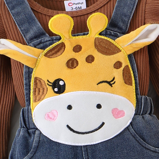 2pc Baby Girl Childlike 3D Giraffe Animal print 95% Cotton Top and Denim Jean Set - MomYom PK