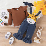 2pc Baby Girl Childlike 3D Giraffe Animal print 95% Cotton Top and Denim Jean Set - MomYom PK