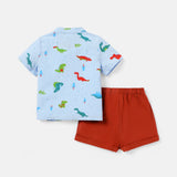 2pcs Baby Boy 100% Cotton Short - sleeve Allover Dinosaur Print Shirt and Solid Shorts Set - MomYom PK