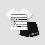 2pcs Baby Boy 95% Cotton Bear & Stripe Print Short - sleeve Tee and Letter Print Shorts Set - MomYom PK