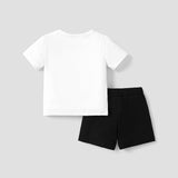 2pcs Baby Boy 95% Cotton Bear & Stripe Print Short - sleeve Tee and Letter Print Shorts Set - MomYom PK