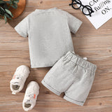 2pcs Baby Boy 95% Cotton Pocket Short - sleeve Tee and Elasticized Shorts Set - MomYom PK