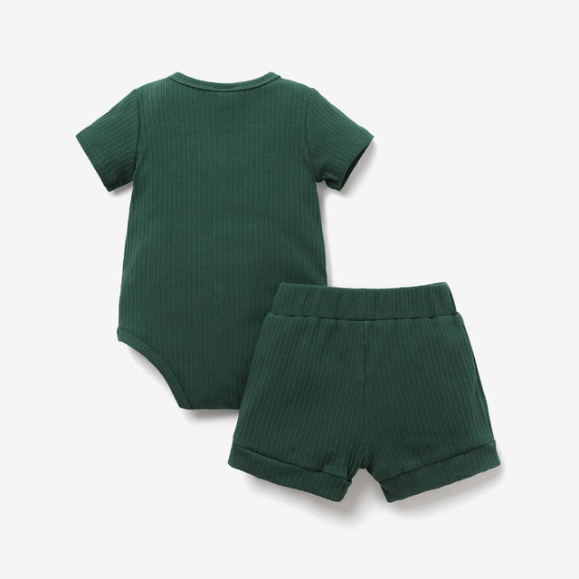 2pcs Baby Boy 95% Cotton Ribbed Letter Print Short - sleeve Romper & Shorts Set - MomYom PK