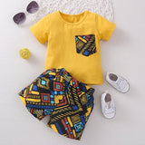 2pcs Baby Boy 95% Cotton Short - sleeve Geometric Print T-shirt and Shorts Set - MomYom PK