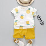 2pcs Baby Boy 95% Cotton Short - sleeve Pineapple Print Tee and Solid Shorts Set - MomYom PK